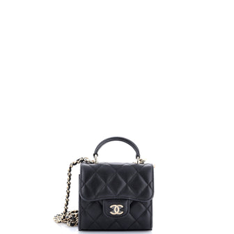 Chanel Square Classic Flap Top Handle Clutch with Chain Quilted Lambskin