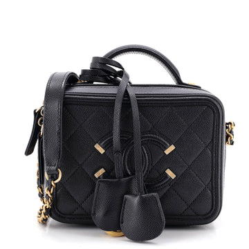 Chanel Filigree Vanity Case Quilted Caviar Small