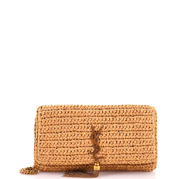 Saint Laurent Kate 99 Tassel Flap Bag Woven Raffia Medium