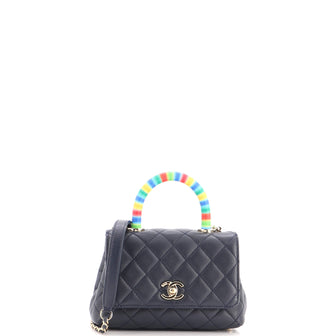 Chanel Coco Top Handle Bag Quilted Goatskin with Multicolor Handle Extra Mini