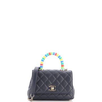 Chanel Coco Top Handle Bag Quilted Goatskin with Multicolor Handle Extra Mini