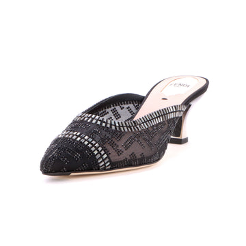 Fendi Women's Colibri Heeled Mules Zucca Crystals and Mesh
