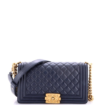 Chanel Logo Top Handle Boy Flap Bag Quilted Calfskin Old Medium