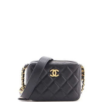 Chanel Twist Your Buttons Zip Around Vanity Case with Chain Quilted Caviar