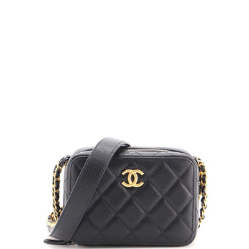 Chanel Twist Your Buttons Zip Around Vanity Case with Chain Quilted Caviar