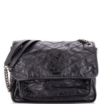 Saint Laurent Niki Chain Flap Bag Matelasse Chevron Leather Medium