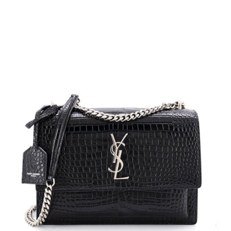 Saint Laurent Sunset Crossbody Bag Crocodile Embossed Leather Medium