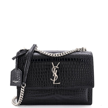 Saint Laurent Sunset Crossbody Bag Crocodile Embossed Leather Medium