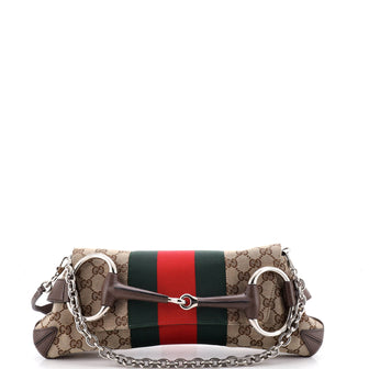 Gucci Horsebit NM Web Chain Clutch GG Canvas Medium