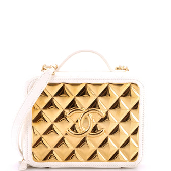 Chanel Golden Plate Vanity Case Quilted Metal and Lambskin Medium