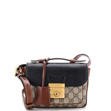 Gucci Padlock Front Pocket Flap Shoulder Bag GG Coated Canvas and Leather Mini