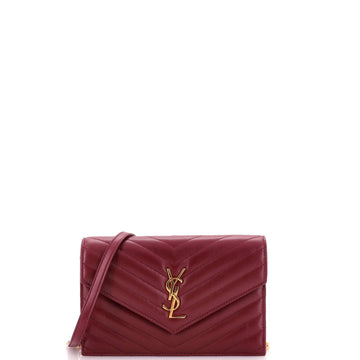 Saint Laurent Classic Monogram Wallet on Chain Matelasse Chevron Leather Small