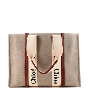 Chloe Woody Tote Canvas with Leather Large