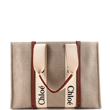 Chloe Woody Tote Canvas with Leather Large