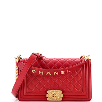Chanel Logo Top Handle Boy Flap Bag Quilted Calfskin Old Medium