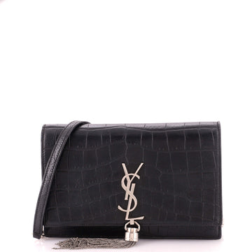 Saint Laurent Classic Monogram Tassel Chain Wallet Crocodile Embossed Leather