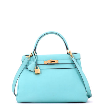 Hermes Kelly Handbag Blue Togo with Gold Hardware 28