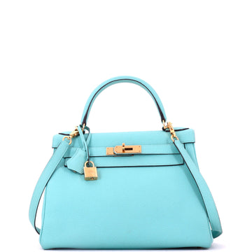 Hermes Kelly Handbag Blue Togo with Gold Hardware 28