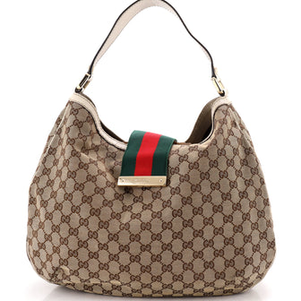 Gucci New Ladies Web Hobo GG Canvas Large