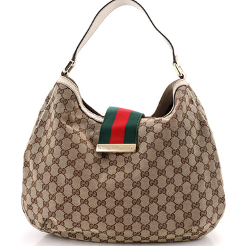 Gucci New Ladies Web Hobo GG Canvas Large