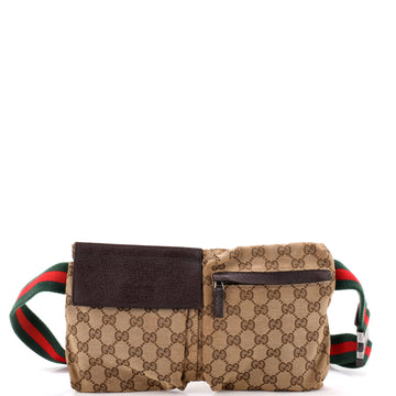 Gucci Vintage Double Belt Bag GG Canvas with Leather Small