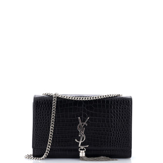 Saint Laurent Classic Monogram Tassel Crossbody Bag Crocodile Embossed Leather Medium