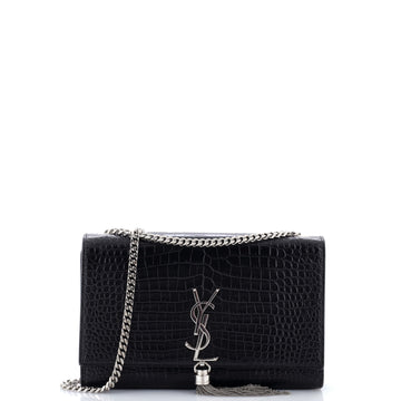 Saint Laurent Classic Monogram Tassel Crossbody Bag Crocodile Embossed Leather Medium