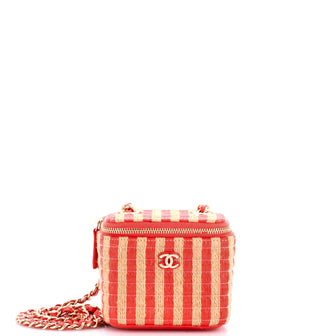 Chanel Classic Vanity Case with Chain Striped Raffia and Jute Mini