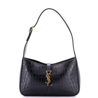 Saint Laurent Le 5 a 7 Hobo Crocodile Embossed Leather Small
