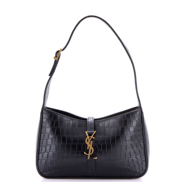 Saint Laurent Le 5 a 7 Hobo Crocodile Embossed Leather Small