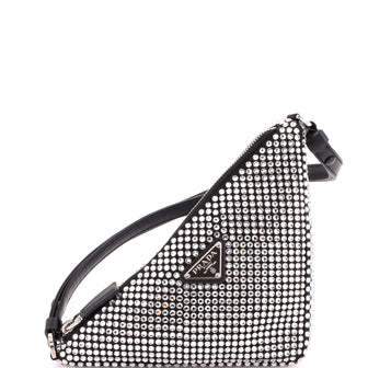 Prada Triangle Top Handle Pouch Bag Crystal Embellished Satin Mini