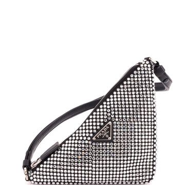 Prada Triangle Top Handle Pouch Bag Crystal Embellished Satin Mini