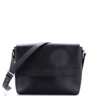 Prada Logo Flap Messenger Bag Saffiano Leather Medium