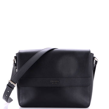 Prada Logo Flap Messenger Bag Saffiano Leather Medium