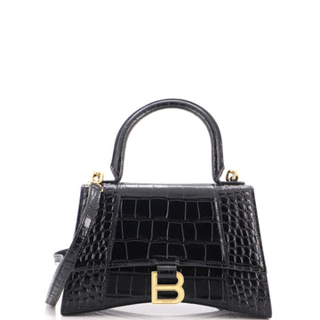 Balenciaga Hourglass Top Handle Bag Crocodile Embossed Leather Small
