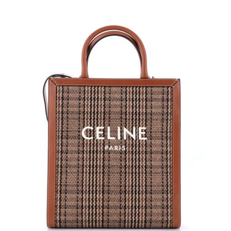 Celine Vertical Cabas Tote Check Canvas and Leather Small