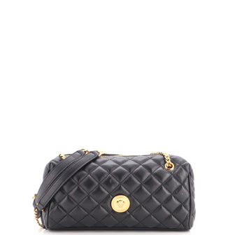Versace Medusa Chain Zip Shoulder Bag Quilted Leather
