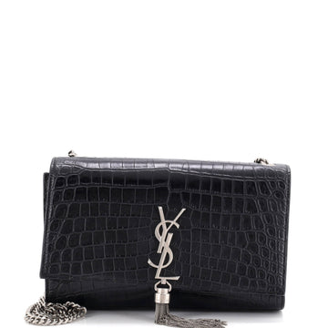 Saint Laurent Classic Monogram Tassel Crossbody Bag Crocodile Embossed Leather Medium