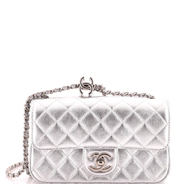Chanel CC Slide Flap Bag Quilted Metallic Caviar Mini