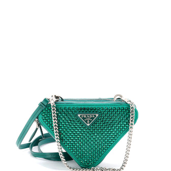 Prada Triangle Double Pouch Crossbody Crystal Embellished Satin Mini
