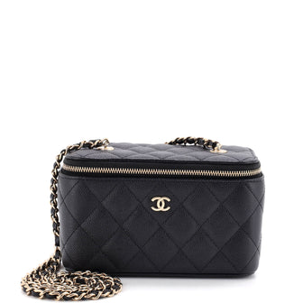 Chanel Classic Vanity Case with Chain Quilted Caviar Small
