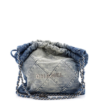 Chanel 22 Chain Hobo Quilted Denim Small