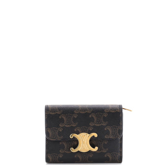 Celine Triomphe Wallet with Coin Purse Triomphe Coated Canvas Compact
