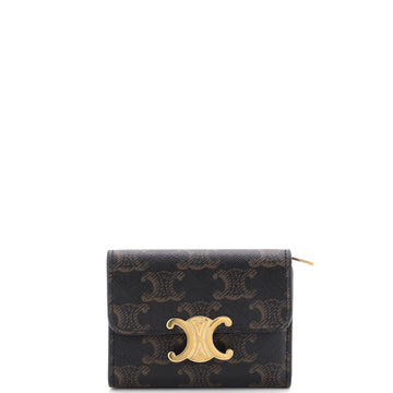 Celine Triomphe Wallet with Coin Purse Triomphe Coated Canvas Compact