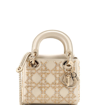 Christian Dior Lady Dior Chain Bag Crystal Embellished Cannage Quilt Leather Mini