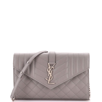 Saint Laurent Classic Monogram Chain Wallet Mixed Matelasse Leather Medium