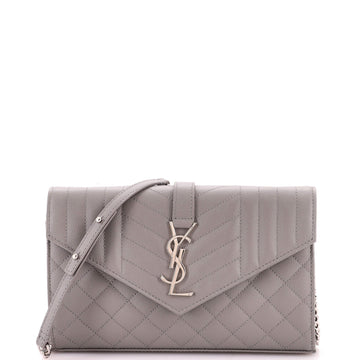 Saint Laurent Classic Monogram Chain Wallet Mixed Matelasse Leather Medium