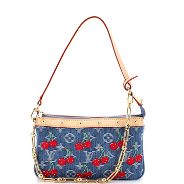 Louis Vuitton x Takashi Murakami Chain Pochette Accessoires NM Limited Edition Monogram Cerises Denim