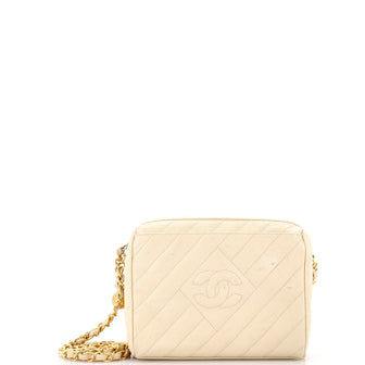Chanel Vintage Diamond CC Camera Bag Diagonal Quilted Caviar Small