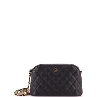 Chanel CC Dome Zip Clutch with Chain Quilted Caviar Small